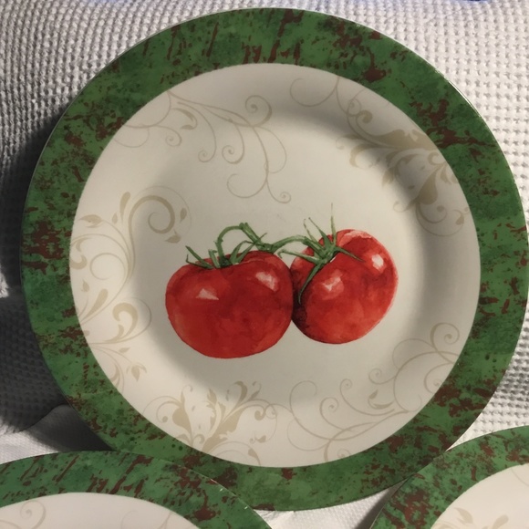 Dinner Plates Dishes Farmers Market Vegetable Motif 10.5” Ceramic Set Of 4 EUC - Picture 2 of 9
